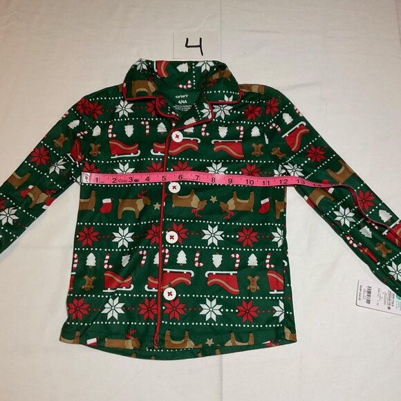 Carter's Boys Size 4 2 Piece Coat Style Green Fair Isle Christmas Pajamas NWT - Picture 3 of 10